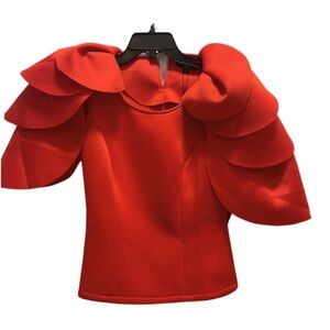 NWOT Sleeveless Blouse with Leaf Shaped Overlays, Button Neck Back, Zips.